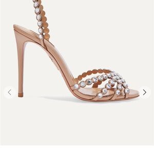 $1450 Aquazurra Tequila 105 crystal-embellished leather sandals Size 37.5